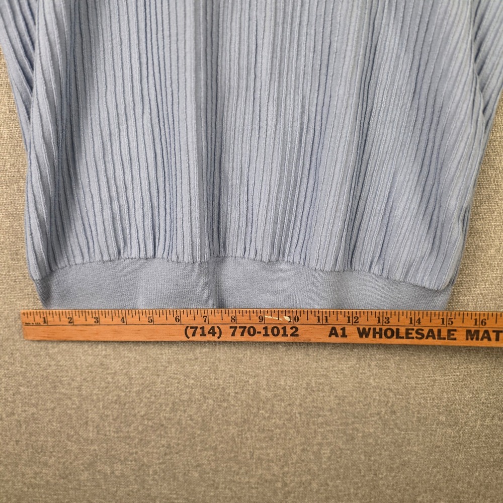 Arach & Cloz Womens Blue Ribbed Ruffle Trim Henley Sweater Top Size L - Picture 5 of 9